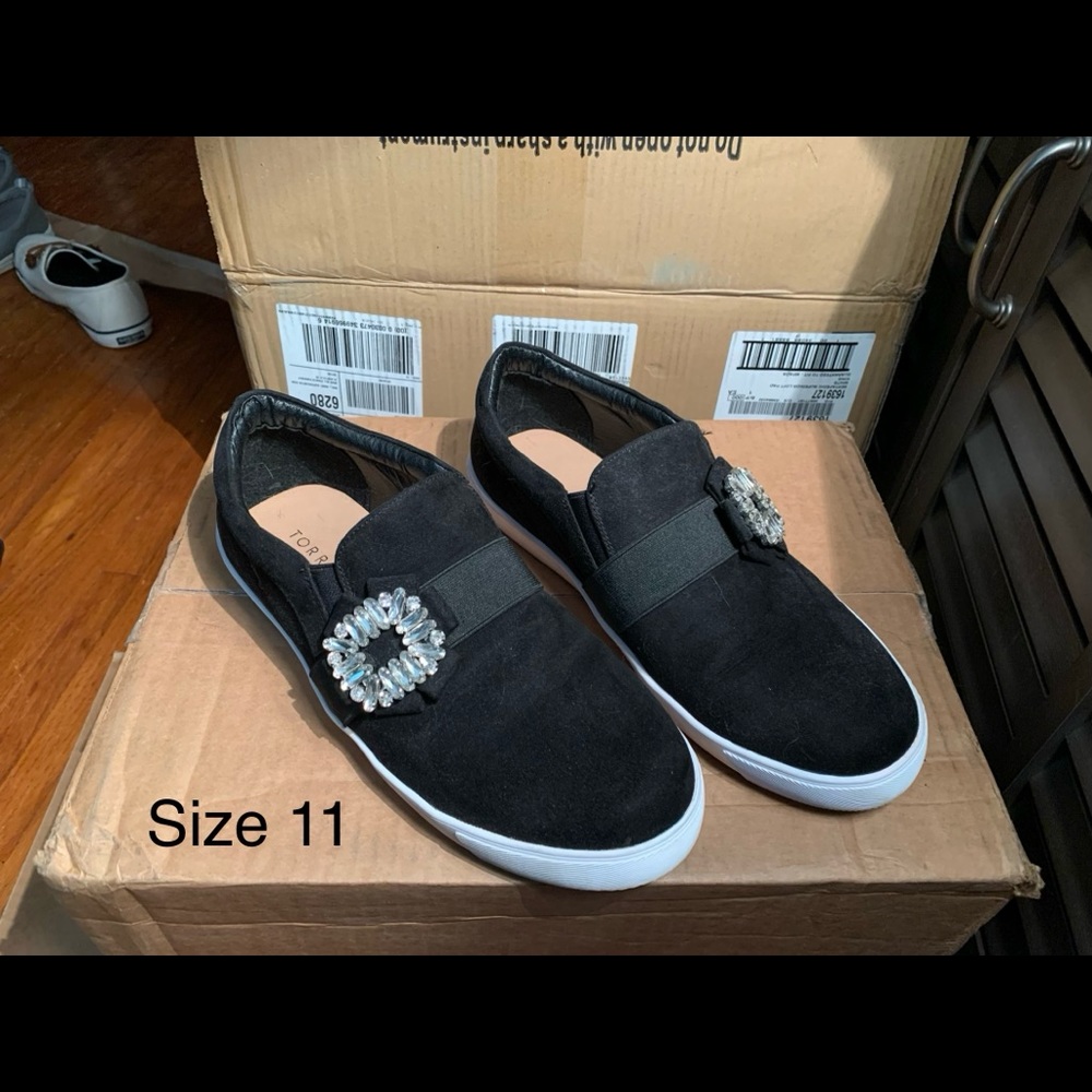 Torrid black jeweled Suede Slipons